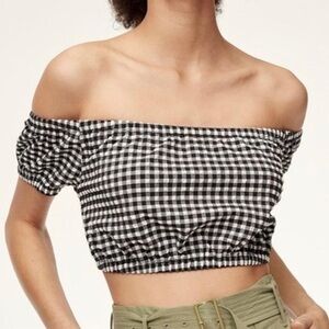 Wilfred Black and White Gingham Off-Shoulder Top Small Aritzia